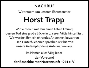 Traueranzeige von Horst Trapp von vrm-trauer