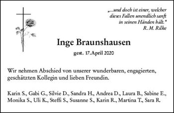 Traueranzeige von Inge Braunshausen von vrm-trauer