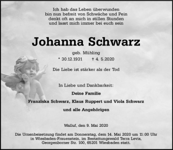 Traueranzeige von Johanna Schwarz von vrm-trauer