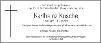 Traueranzeige von Karlheinz Kusche von vrm-trauer