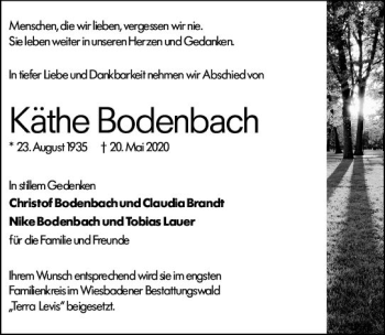 Traueranzeige von Käthe Bodenbach von vrm-trauer