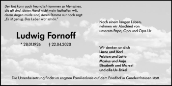 Traueranzeige von Ludwig Fornoff von vrm-trauer