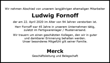 Traueranzeige von Ludwig Fornoff von vrm-trauer