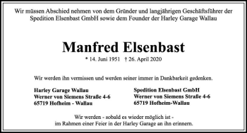 Traueranzeige von Manfred Elsenbast von vrm-trauer
