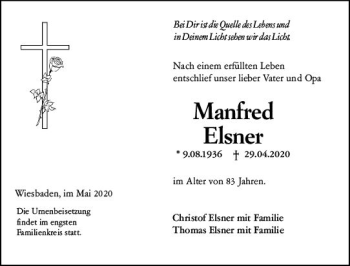 Traueranzeige von Manfred Elsner von vrm-trauer