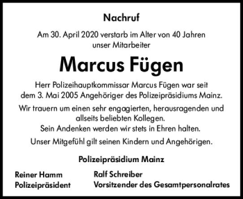 Traueranzeige von Marcus Fügen von vrm-trauer
