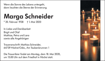 Traueranzeige von Marga Schneider von vrm-trauer