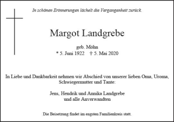 Traueranzeige von Margot Landrebe von vrm-trauer