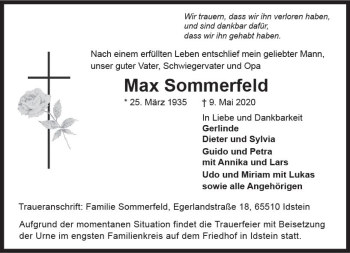 Traueranzeige von Max Sommerfeld von vrm-trauer