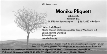 Traueranzeige von Monika Pliquett von vrm-trauer