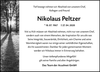 Traueranzeige von Nikolaus Peltzer von vrm-trauer