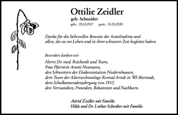 Traueranzeige von Ottilie Zeidler von vrm-trauer