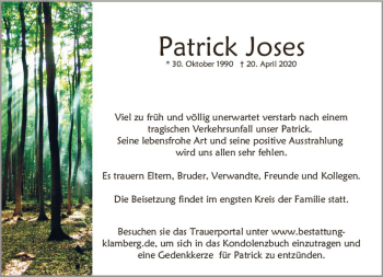 Traueranzeige von Patrick Joses von vrm-trauer