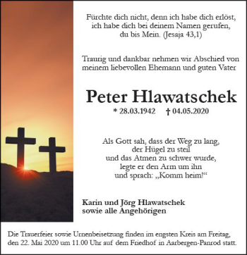 Traueranzeige von Peter Hlawatschek von vrm-trauer