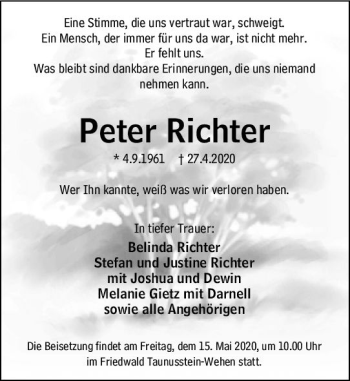 Traueranzeige von Peter Richter von vrm-trauer