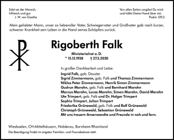 Traueranzeige von Rigoberth Falk von vrm-trauer