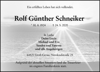 Traueranzeige von Rolf Günther Schneiker von vrm-trauer