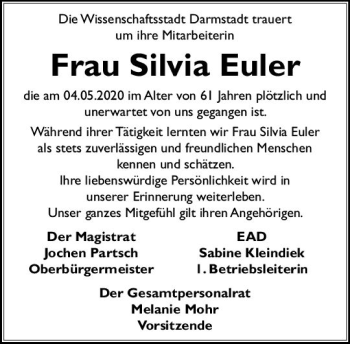 Traueranzeige von Silvia Euler von vrm-trauer