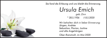 Traueranzeige von Ursula Emich von vrm-trauer