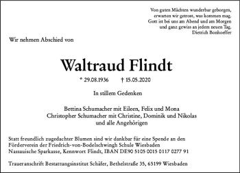 Traueranzeige von Waltraud Flindt von vrm-trauer