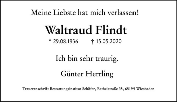 Traueranzeige von Waltraud Flindt von vrm-trauer