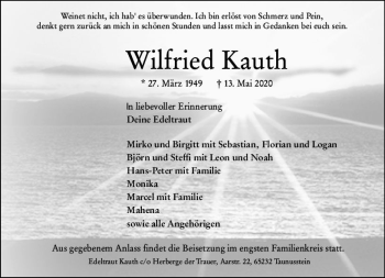 Traueranzeige von Wilfried Kauth von vrm-trauer