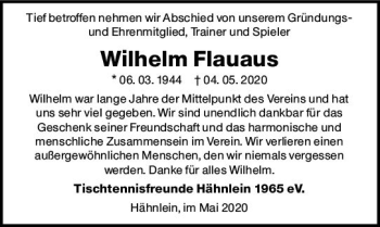 Traueranzeige von Wilhelm Flauaus von vrm-trauer
