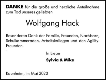 Traueranzeige von Wolfgang Hack von vrm-trauer