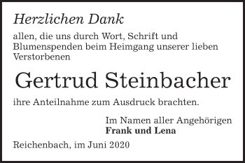 Traueranzeige von Gertrud Steinbacher 