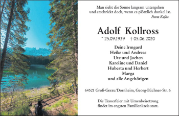 Traueranzeige von Adolf Kollross von vrm-trauer