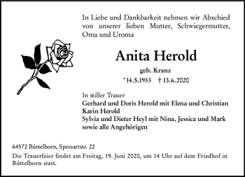Traueranzeige von Anita Herold von vrm-trauer