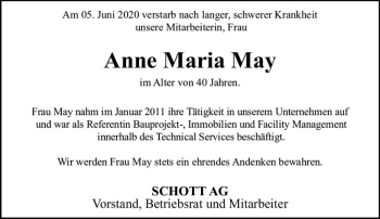 Traueranzeige von Anne Maria May von vrm-trauer