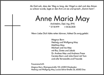Traueranzeige von Anne Maria May von vrm-trauer