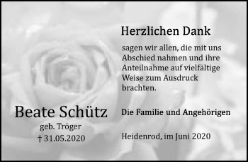 Traueranzeige von Beate Schütz von vrm-trauer