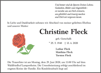 Traueranzeige von Christine Fleck von vrm-trauer