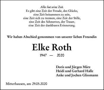 Traueranzeige von Elke Roth von vrm-trauer
