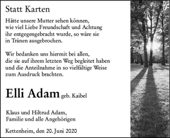 Traueranzeige von Elli Adam von vrm-trauer