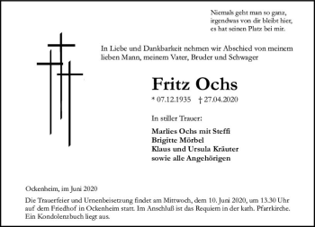 Traueranzeige von Fritz Ochs von vrm-trauer