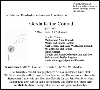 Traueranzeige von Gerda Käthe Conradi von vrm-trauer