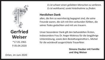 Traueranzeige von Gerfried Weiser von vrm-trauer