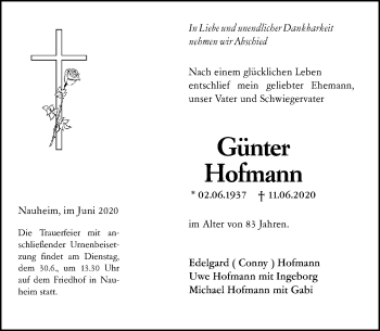 Traueranzeige von Günter Hofmann von vrm-trauer