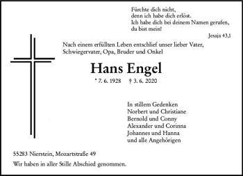 Traueranzeige von Hans Engel von vrm-trauer