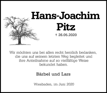 Traueranzeige von Hans-Joachim Pitz von vrm-trauer
