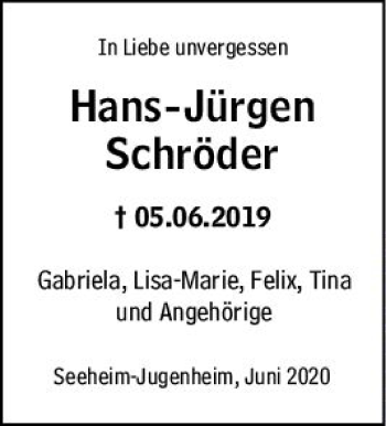 Traueranzeige von Hans-Jürgen Schröder von vrm-trauer