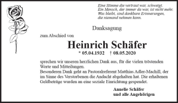 Traueranzeige von Heinrich Schäfer von vrm-trauer