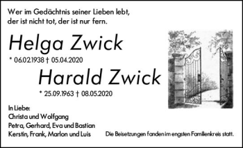 Traueranzeige von Helga Zwick von vrm-trauer