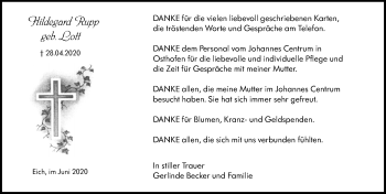 Traueranzeige von Hildegard Rupp von vrm-trauer