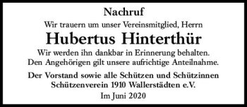 Traueranzeige von Hubertus Hinterthür von vrm-trauer
