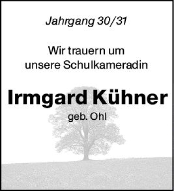 Traueranzeige von Irmgard Kühner von vrm-trauer