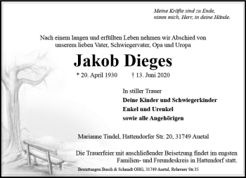 Traueranzeige von Jakob Dieges von vrm-trauer